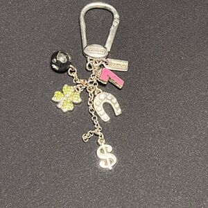 Coach Silver Keychain with Pink and Yellow Charms